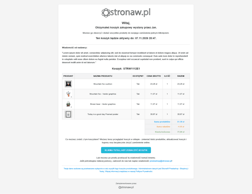 Mail - Zapisz i udostępnij koszyk - stronaW.pl
